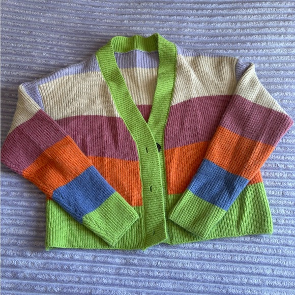 SHEIN Sweaters - SHEIN One Size Colorblock Striped Knit Cardigan 🌈💚